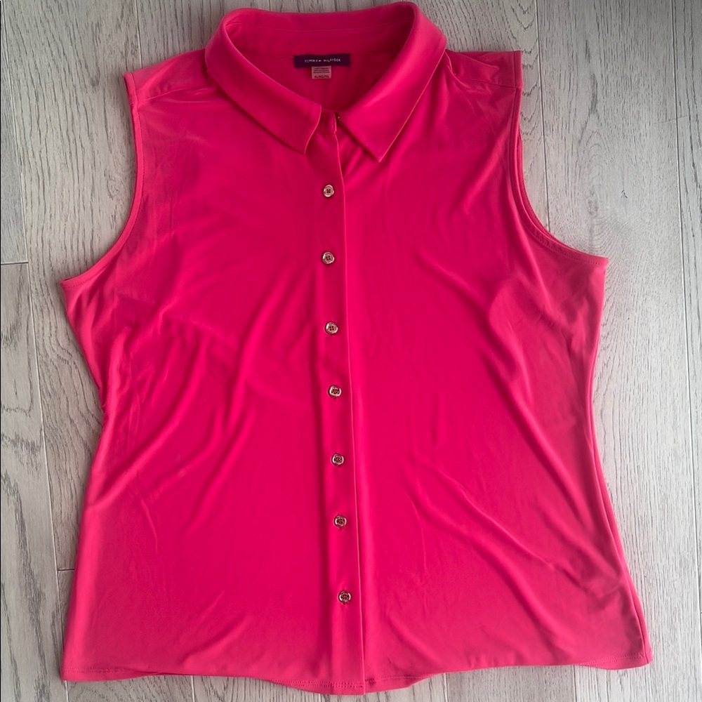 Tommy Hilfiger Pink Sleeveless Blouse Button Up Size XL